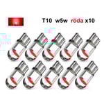 T10 w5w röd led med 1st COB led chip 12v 10-pack Röd