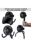 Rechargeable 4 Way Portable Lightweight Fan with LED Light for Pram Fan, Car Seat, Desk, Office, Travel Fans - Clip on, Handheld, Tripod & Phone Holde