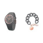 ICE-WATCH - Ice Glam Colour Grey - Montre Grise pour Femme avec Bracelet en Silicone - 015332 (Small) + Ice - Jewellery - Chain Bracelet - Chic Grey - Rose-Gold