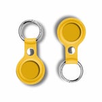 FMPCUON AirTag Leather Case, Protective Cover with Keychain Hook, [2 Pack] Leather Keychain Ring Case Cover for AirTags Holder (2021) - Pet and Phone Finder Skin Lightweight Sleeve Shell, Yellow * 2