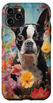 Coque pour iPhone 11 Pro Motif terrier de Boston dans un jardin fleuri pour les amateurs d'art de chiens