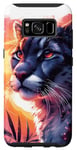 Coque pour Galaxy S8 Cougar noir cool coucher de soleil lion de montagne puma animal anime art