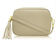 Montte Di Jinne - 100% Made in Italy - Soft Leather Leather Women's Cross Body Bag with Tassel key Ring (LIGHT TAUPE)