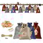 24 Adventskalender för påfyllningsväskor DIY Jul Snörpåse Presentpåse med klämmor och hamparep för juldekoration Festgåva[HK]