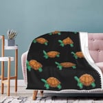 ZVEZVI Tortoise Cartoon Cute Throw Blanket with Pom Pom Fringe, Velvet Plush 40×30 Inches, All Season Super Luxury Lightweight Warm Soft Cozy Blanket for Bed, Couch, Car