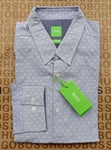 New Hugo BOSS mens grey polka regular long sleeve casual smart suit shirt LARGE