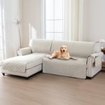 BellaHills Housse Canape d'angle,Housse de Canape 3 Places avec Accoudoirs,100% Protege Canape Impermeable Housse Meridienne Côté Gauche Forme de L 247CM,Blanc Ivoire