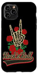 Coque pour iPhone 11 Pro Skeleton Rock Hands Vive la musique rock et Red Roses