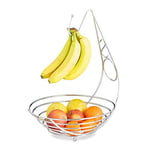 Relaxdays Corbeille à fruits avec porte bananes en métal chromé porte grappe de raisin sur pieds HxlxP: 42 x 29,5 x 32 cm, argenté