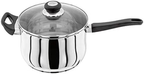 Judge Vista JJ08A Stainless Steel Extra Large Saucepan with Helper Handle 22cm 4L, Shatterproof Vented Glass Lid, Induction Ready, Oven Safe, 25 Year Guarantee
