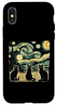 Coque pour iPhone X/XS Trois chats Van Gogh Nuit étoilée Amoureux des chats Vintage