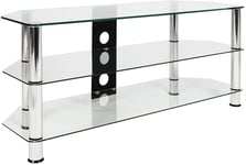Mountright Universal 1200 Clear Glass & Chrome Corner TV Stand for up to 60" TVs