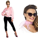 Smiffys Women's Grease Pink Ladies Jacket, Size:S, Colour: Pink, 28385S & 50's Neck Scarf Chiffon Style - Pink