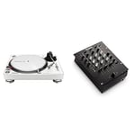 Pioneer DJ PLX-500-W Direct Drive DJ Turntable, White & Numark M4-3-Channel Scratch DJ Mixer, Rack Mountable with 3-Band EQ, Microphone Input and Replaceable Crossfader