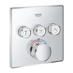 GROHE Grohtherm SmartControl - Concealed Square Thermostat for Shower or Bath (3 Valves, Push for ON-OFF, Turn for Volume Adjustment, Safety Button at 38°C, Requests Rapido SmartBox), Chrome, 29126000