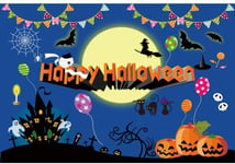 HD 7x5ft Photography Backdrop Halloween Night Party Pumpkin Witch Cat Bat Castle Full Moon Balloon Bunting Ghost Background Photography Photo Shoots Party Kids Personal Portrait Photo Props