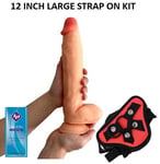 Dildo BIG GIRTHY 12 Inch Realistic Flesh Suction Cup STRAP-ON KIT Red Harness