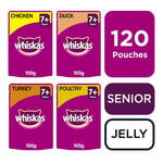 120 X 100g Whiskas 7+ Senior Wet Cat Food Pouches Mixed Poultry In Jelly
