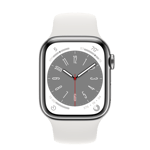Refurbished Apple Watch Series 8 GPS + Cellular, 41mm Silver Stainless Steel Case with S/M White Sport Band