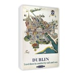 Dublin Map - British Railways - Art Canvas - 30x45cm