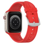 Apple Watch 9/8/7/6/5/4/3/2/1/SE - 45/44/42mm / Watch Ultra / Ultra 2 - Silikone urrem - Læder look - Rød