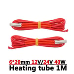 YIJIABINGRU 1pc 3D Printer Parts Heating Tube 12V/24V 40W Cartridge Heater 6 * 20mm For MK8 V6 Extruder hot end Heat 1M (Size : 12V 40W 1M)