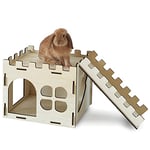 HIIMALEX Cachette de lapin extra large et robuste pour intérieur - Maison de jeu avec escaliers - Bords arrondis - Habitats amovibles pour lapin, hérisson, cochon d'Inde, chinchilla, hamster, gerbille