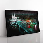Big Box Art Cologne Skyline Painting Canvas Wall Art Print Ready to Hang Picture, 76 x 50 cm (30 x 20 Inch), White, Grey, Black