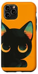 Coque pour iPhone 11 Pro Silhouette de chat rétro mignon regardant un graphique vintage noir