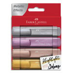 Faber Castell Pochette de 4 surligneurs Textliner 46 Métallique - Coloris : rose poudré, or, argent, rubis