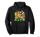 Summer Flowers Blooming Bouquet Floral Cubism Art Pullover Hoodie