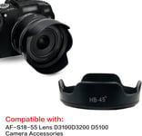Pare-Soleil HB-45 Soleil Reflex Rechange Compatible avec Nikon AF-S DX 18-55mm D3100 D3200 D5100 Protection Appareil Photo Objectif, Noir