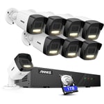 Kit Caméra de Surveillance 3K, Détection de Personnes/Véhicules 8X 3K PoE Caméra ip Filaire avec Projecteur Extérieur et 8CH 2TB hdd nvr pour