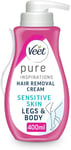 Veet Pure Hair Removal Cream - Legs & Body, Sensitive Skin with Aloe Vera, 400ml