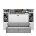 Lit escamotable horizontal canapé avec surmeuble et 2 armoires demi-porte MULTIMO couchage 140x200cm blanc