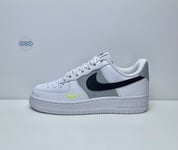 Nike Air Force 1 07 Low Swoosh White Black Grey Volt Leather UK Size 4 EUR 37.5