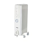 Warmlite WL43003YTW 7 Fin Oil Filled Radiator with Adjustable Thermostat and a 24 Hour Timer, White