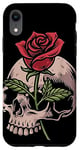 Coque pour iPhone XR Rose passant par le crâne gothique motard tatouage emo thème mort