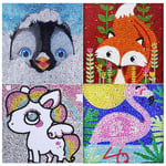 VEGCOO Fun DIY Mosaic Craft Kits Easy 5D Diamond Painting Kit for Kids/Children, Full Drill Painting by Number Kits (Penguin/Fox/Pony/Flamingo)