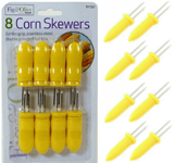 8 x  STAINLESS STEEL CORN ON THE COB HOLDERS BBQ PRONGS SKEWERS FORKS PARTY 1337