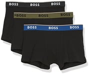 BOSS Hugo Men's 3 Pack Bold Logo Cotton Stretch Trunks, Black Oil, LG