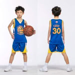 MMW Kids' NBA Jerseys Set - Bulls Jordan#23 / Lakers James#23 / Warriors Curry#30 Basketball Shirt Vest Top Summer Shorts for Boys and Girls,Blue - Warriors Curry #30,L (140-150cm)