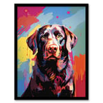 Chocolate Labrador Retriever Dog Lover Gift Pet Portrait Colourful Artwork Painting Art Print Framed Poster Wall Decor
