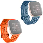 2 Pack Sport Bands Compatible with Fitbit Versa 2 Versa Lite, Soft Silicone Waterproof Breathable Sport Watch Strap Replacement Wristband Accessories Women Man for Versa Smart Watch (S, Orange/Navy)