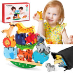 Vicloon Jeux D'équilibre en Bois pour Enfants, Animaux Jouet à Empiler avec Sac de Rangement, Jeu D'equilibre de Animaux Bloc, Montessori Jouets Éducatifs, Cadeaux pour Bébés 3-6 Ans