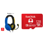 PDP Gaming LVL40 Stereo Headset with Mic for Nintendo Switch, 3.5 mm jack - Yellow & blue & SanDisk microSDXC UHS-I card for Nintendo 128GB - Nintendo licensed Product, Red