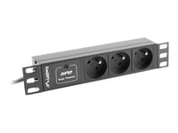 Lanberg Pdu-03E-0200-Iec-Bk - Kraftdistributionsenhet (Kan Monteras I Rack) - Ac 230 V - 2500 Watt - Ingång: Iec 60320 C14 - Utgångskontakter: 3 (Typ E) - 1U - 10" - 2 M Sladd - Svart