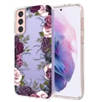 MOSNOVO for Galaxy S21 Case,Samsung S21 5G Case, Black Purple Flower Garden Floral Crystal Clear Design Shock Absorption Bumper Soft TPU Women Girl Cover Case for Samsung Galaxy S21