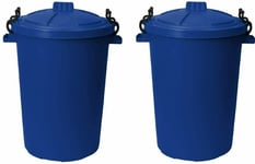 2 x Blue 50L Bins Heavy Duty Locking Lid Plastic Home/Garden/Kitchen Storage UK