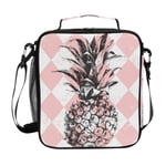 Mnsruu Vitage Pink Pineapple Lunch Bag with Adjustable Shoulder Strap for Boys Girls,Insulated Lunch Box Cooler Bag for School Office Travel